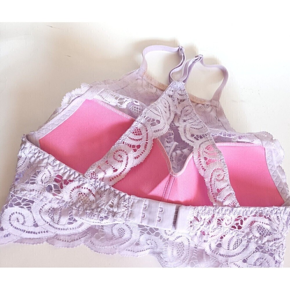 Victoria's Secret Pink Push Up Bralette Bra Size XS Padded Purple Floral Lace - Picture 2 of 7